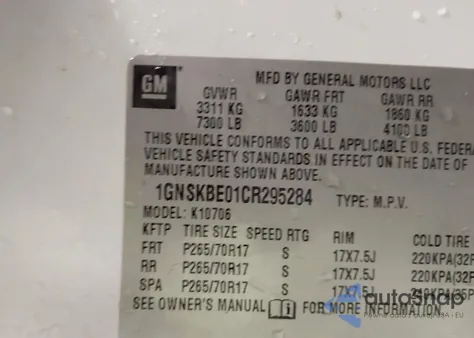 2012 Chevrolet Tahoe Lt z USA, uszkodzony, nr VIN 1GNSKBE01CR295284